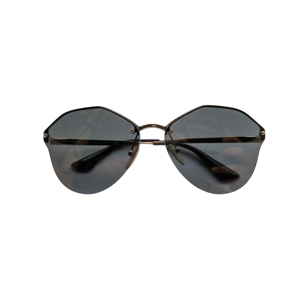 Prada SPR64 Gold Geometric Catwalk Rimless‎ Sunglasses Dark Gray Lens Italy